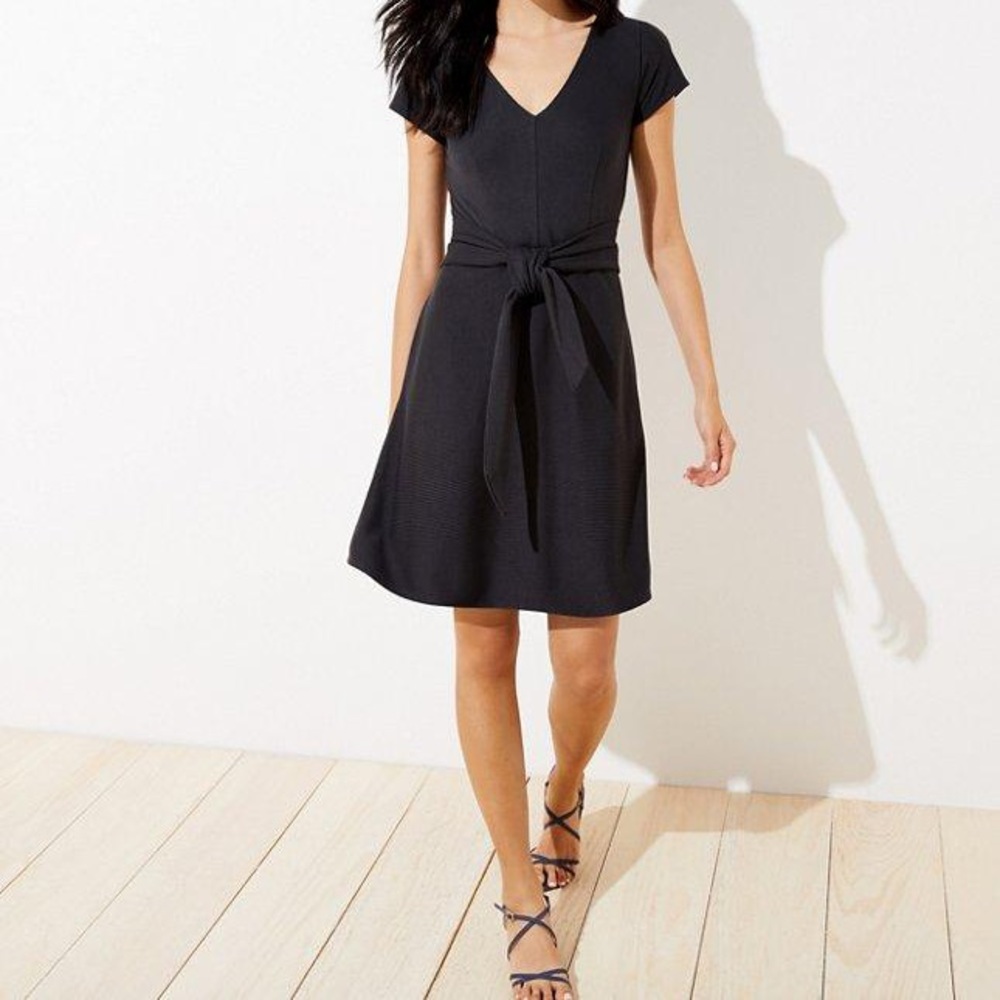 Loft Striped Tie Waist Flare Pocket Dress
